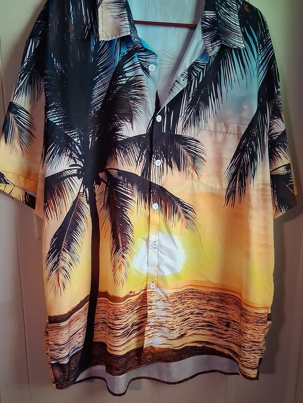 Source Unknown Yellow Orange Sunset Palm Button-Down Shirt